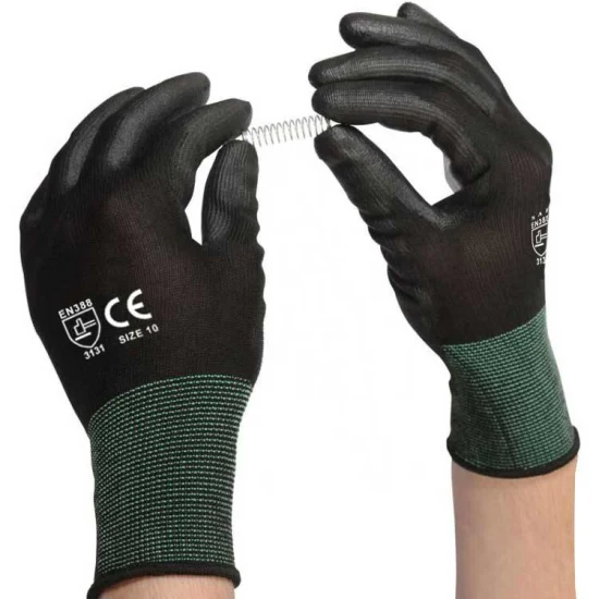 CE En388 Nylon Black Labor Protective PU Gardening Work Safety Gloves